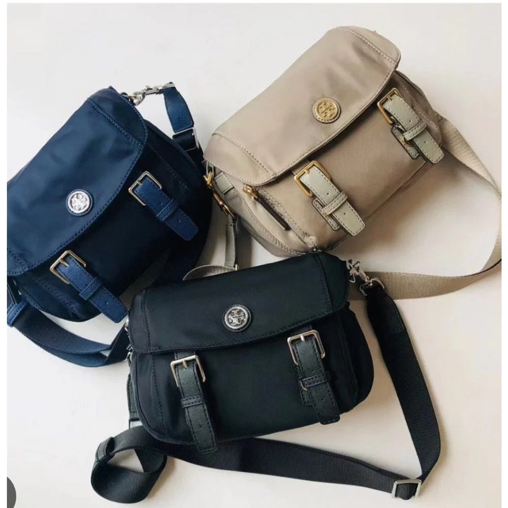 Tory Burch Black Nylon Crossbody Bag with Silver Hardware